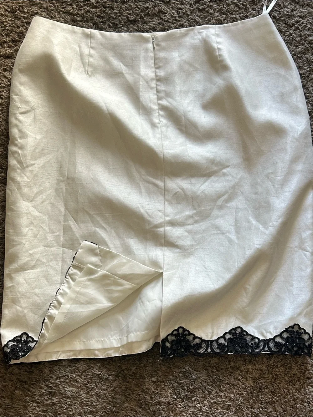 Cachet White Midi Pencil Skirt with Black Lace Hem